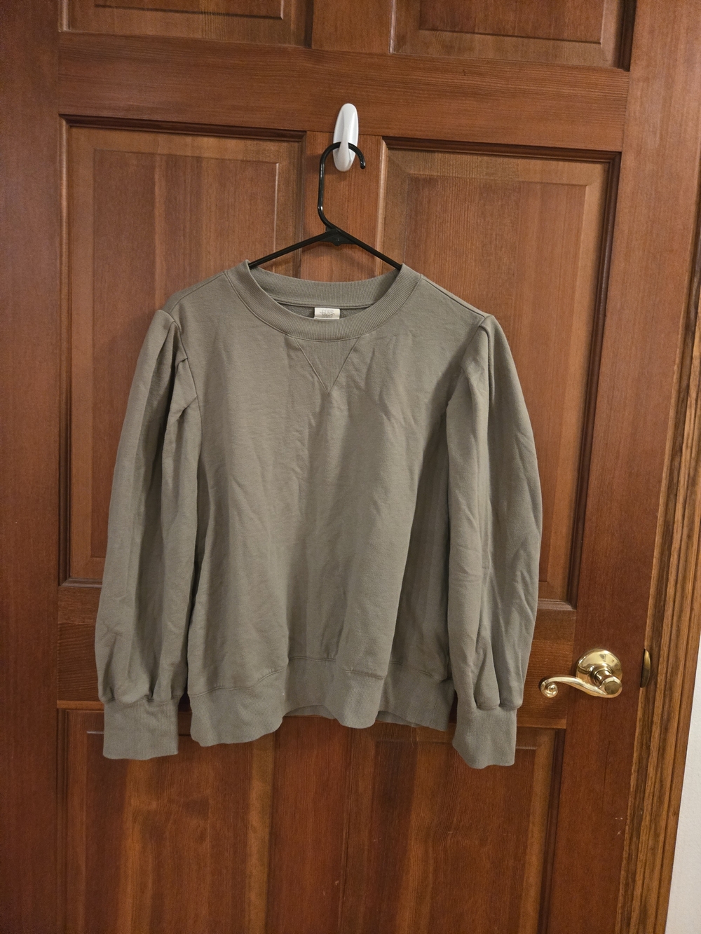 Casual Crewneck Sweatshirt in Olive Green - Women's Top